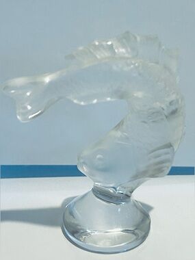 New Lalique Crystal Leaping Koi Fish Signed Lalique France Paperweight Figurine